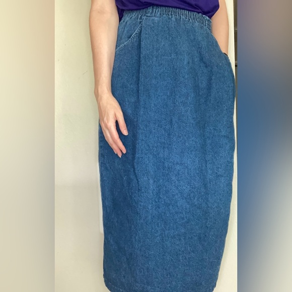 Vintage 1980s Levi's Blue Denim Midi Skirt Size 14 - Picture 2 of 8